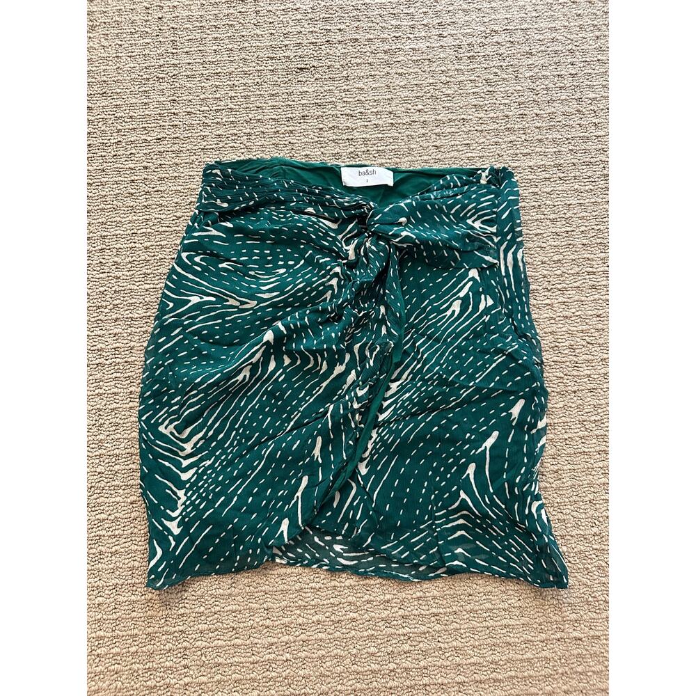 ba&sh Green Abstract Print Tie-Front Skirt – Size 2